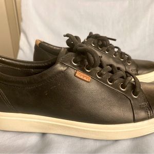 Ecco Black Leather Sneakers with White Sole